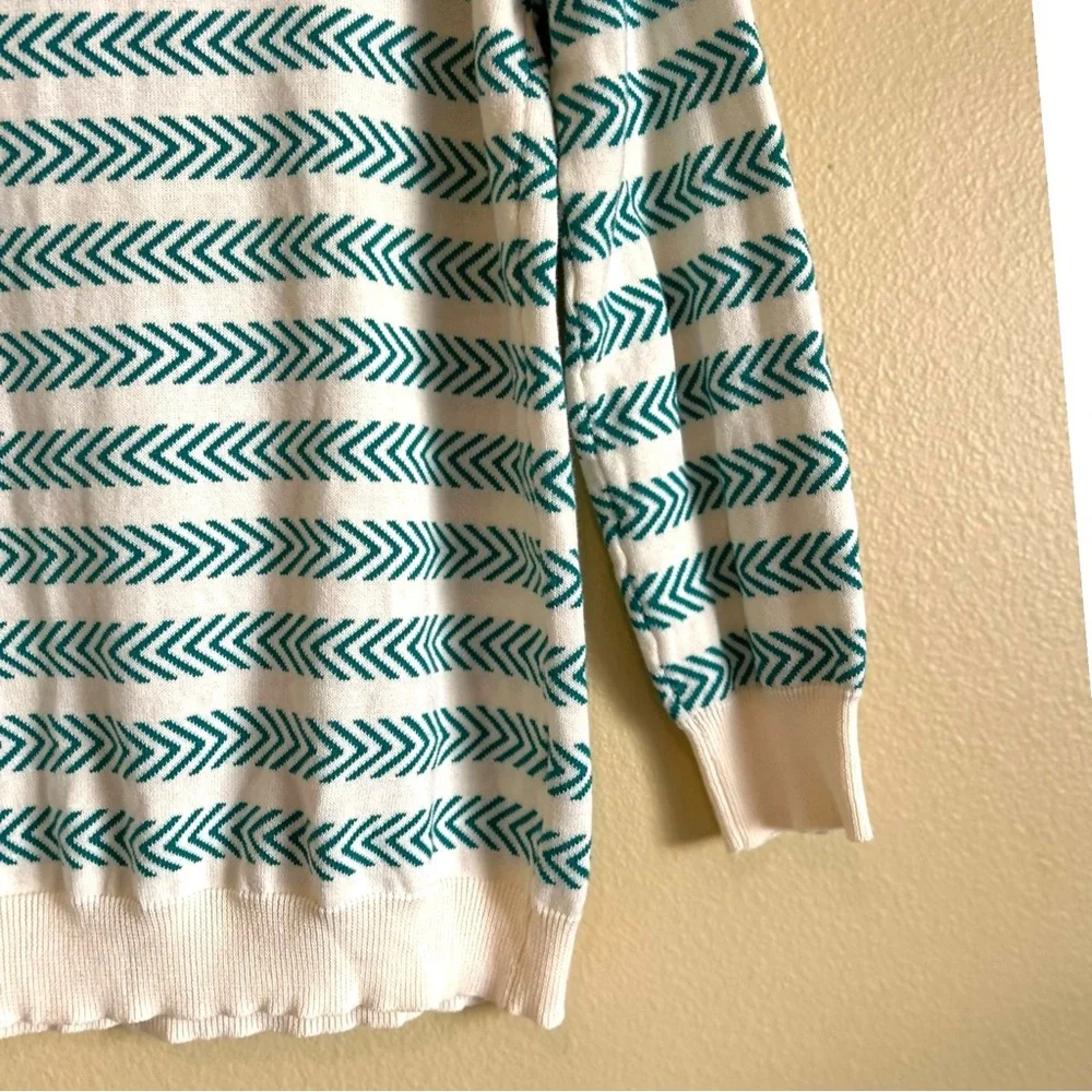 Oxknit Sweater Women’s XL 60s Retro Geo Mod Style Cotton Long Sleeve Teal Cream - Picture 13 of 16